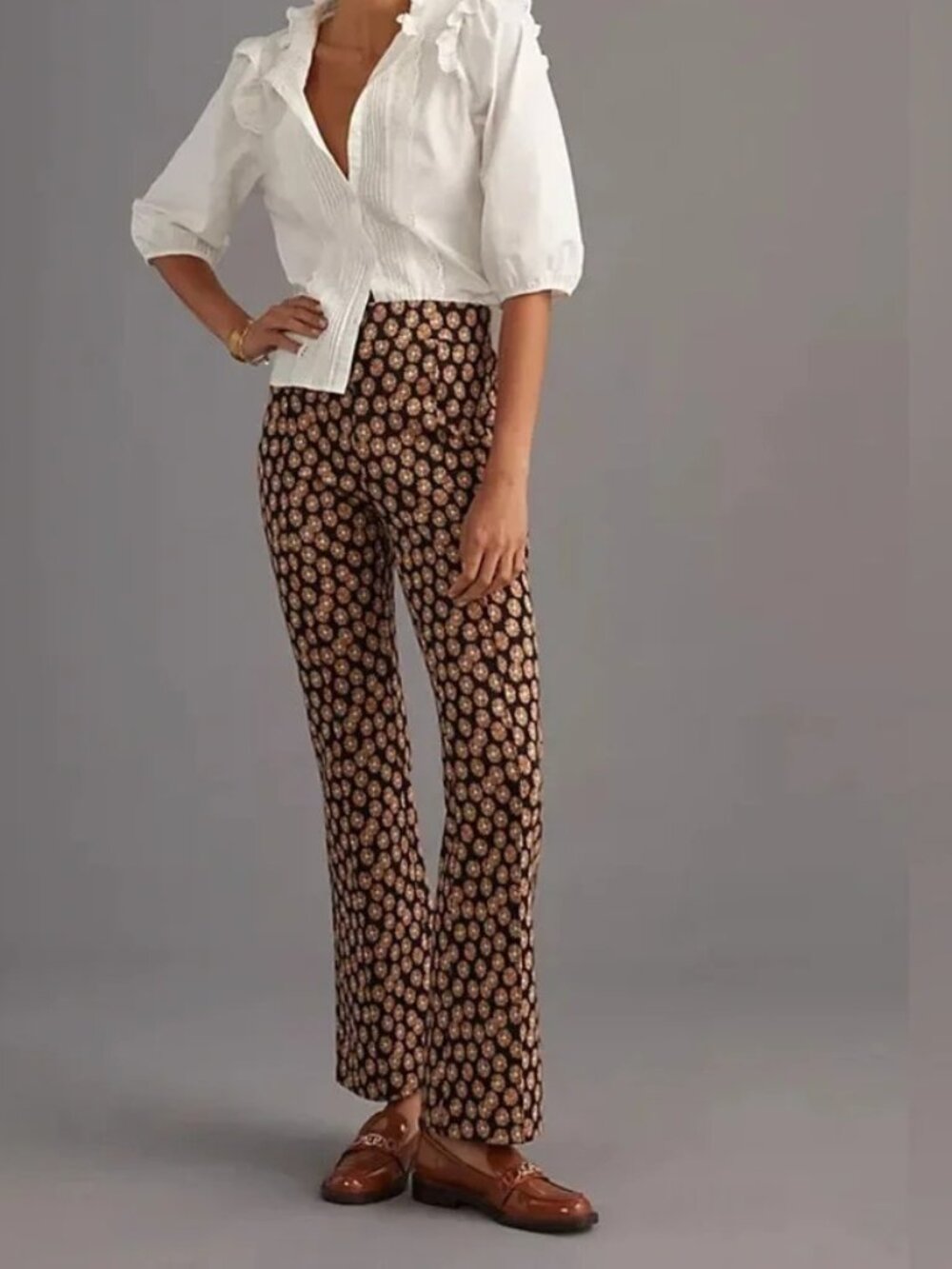 Anthropologie Maeve The Sabine pull-on floral flare pants cropped